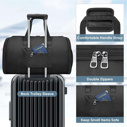Travel Garment Bag, Travel Suit Bag for Men, Water Resistant Carry on Garment Bag for Hanging Clothes, Garment Duffel Bag for Travel Business (Pure Black-Convertible)