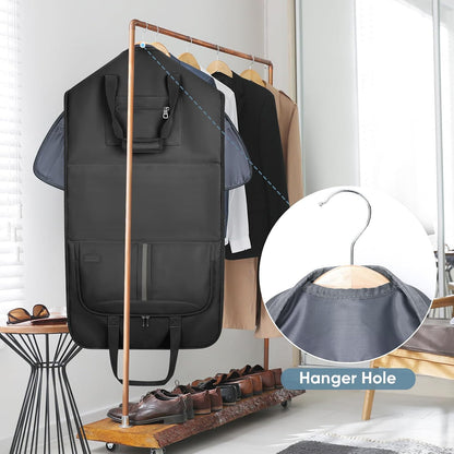 Travel Garment Bag, Travel Suit Bag for Men, Water Resistant Carry on Garment Bag for Hanging Clothes, Garment Duffel Bag for Travel Business (Pure Black-Convertible)