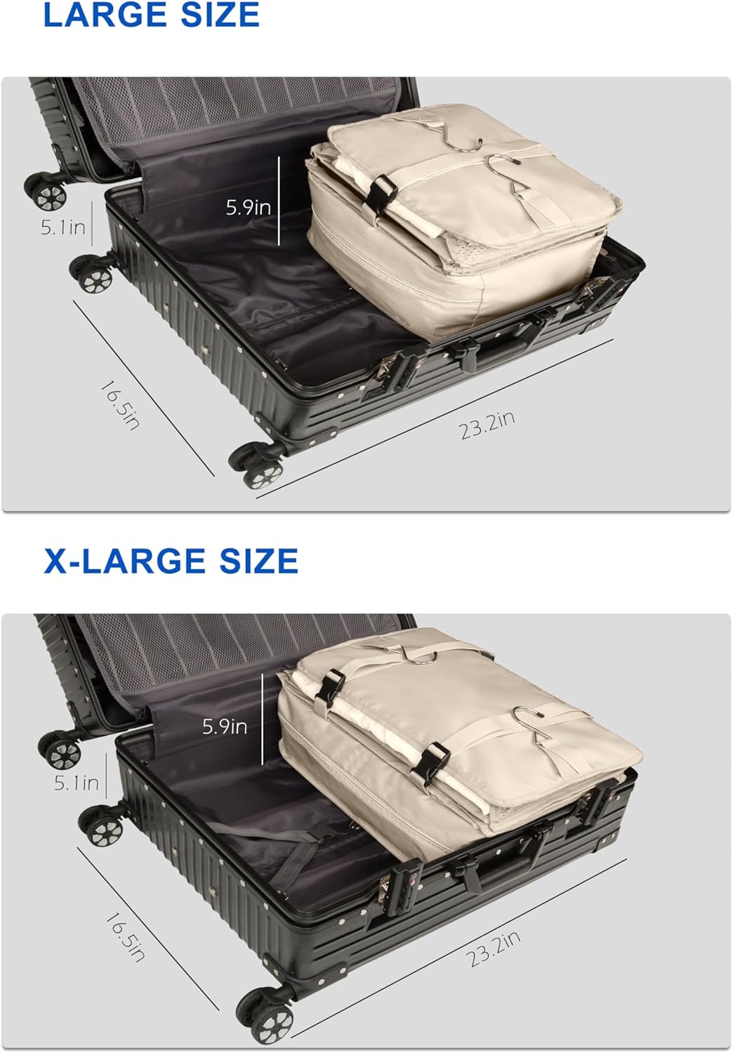 Hanging Packing Cubes Portable Travel Closet Collapsible Compression Clothes Organizer with Built in Shelves for Carry-on Luggage Suitcase Wardrobe X-Large_17.1 * 11.8 * 24.4 IN, Black
