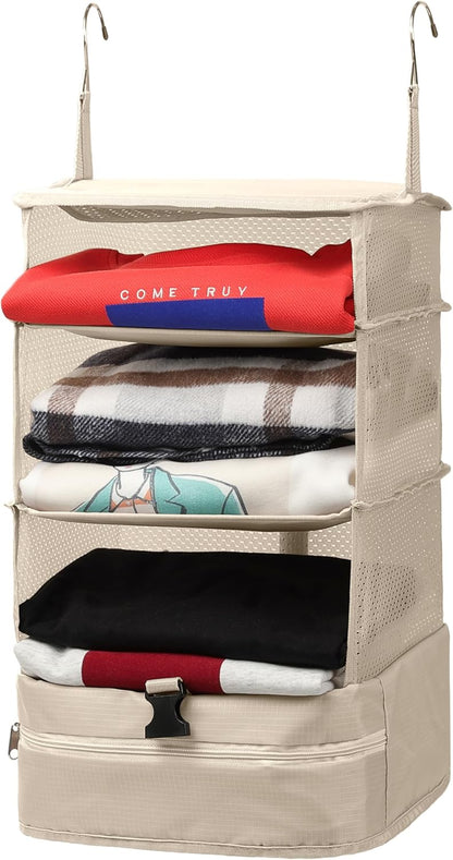 Hanging Packing Cubes Portable Travel Closet Collapsible Compression Clothes Organizer with Built in Shelves for Carry-on Luggage Suitcase Wardrobe X-Large_17.1 * 11.8 * 24.4 IN, Black