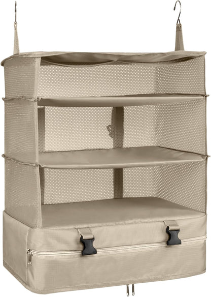 Hanging Packing Cubes Portable Travel Closet Collapsible Compression Clothes Organizer with Built in Shelves for Carry-on Luggage Suitcase Wardrobe X-Large_17.1 * 11.8 * 24.4 IN, Black