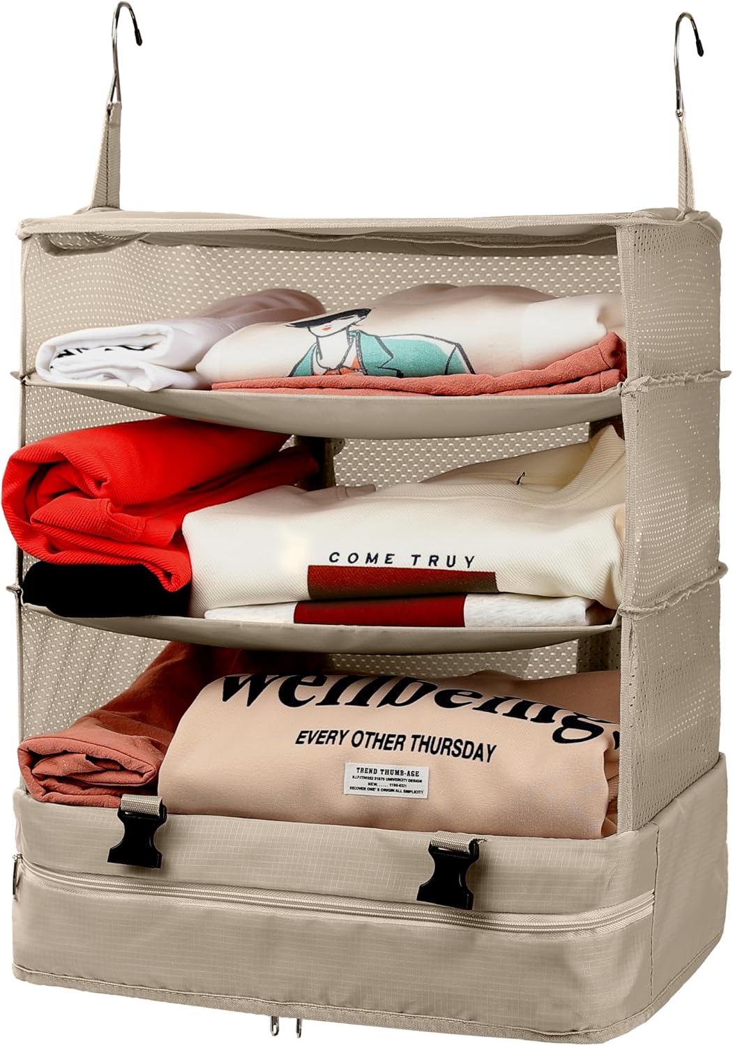Hanging Packing Cubes Portable Travel Closet Collapsible Compression Clothes Organizer with Built in Shelves for Carry-on Luggage Suitcase Wardrobe X-Large_17.1 * 11.8 * 24.4 IN, Black