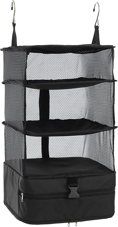 Hanging Packing Cubes Portable Travel Closet Collapsible Compression Clothes Organizer with Built in Shelves for Carry-on Luggage Suitcase Wardrobe X-Large_17.1 * 11.8 * 24.4 IN, Black