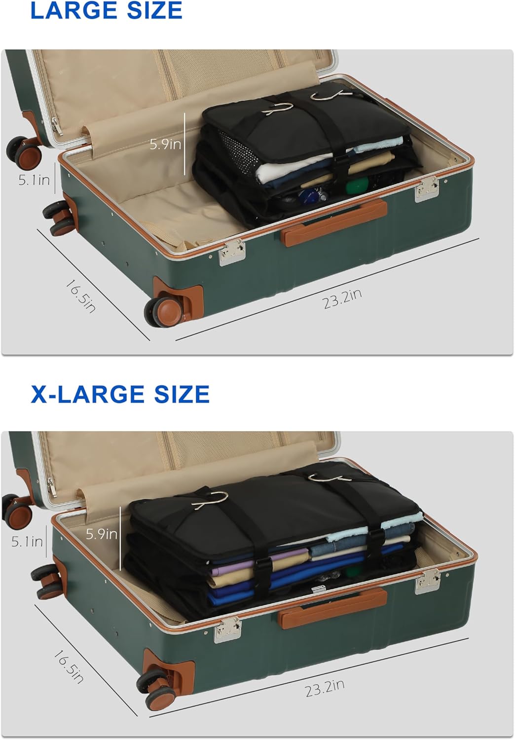 Hanging Packing Cubes Portable Travel Closet Collapsible Compression Clothes Organizer with Built in Shelves for Carry-on Luggage Suitcase Wardrobe X-Large_17.1 * 11.8 * 24.4 IN, Black