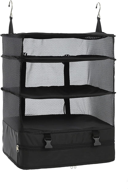Hanging Packing Cubes Portable Travel Closet Collapsible Compression Clothes Organizer with Built in Shelves for Carry-on Luggage Suitcase Wardrobe X-Large_17.1 * 11.8 * 24.4 IN, Black