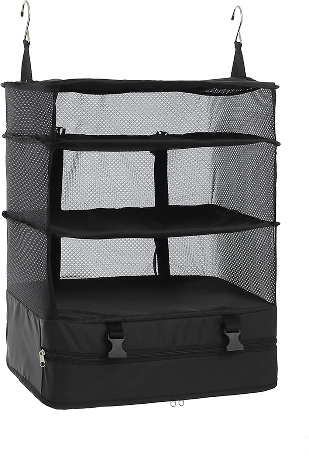 Hanging Packing Cubes Portable Travel Closet Collapsible Compression Clothes Organizer with Built in Shelves for Carry-on Luggage Suitcase Wardrobe X-Large_17.1 * 11.8 * 24.4 IN, Black