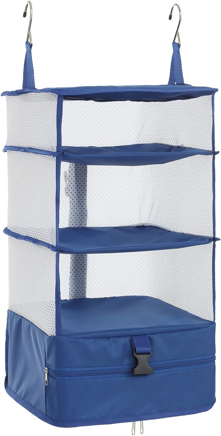 Hanging Packing Cubes Portable Travel Closet Collapsible Compression Clothes Organizer with Built in Shelves for Carry-on Luggage Suitcase Wardrobe X-Large_17.1 * 11.8 * 24.4 IN, Black