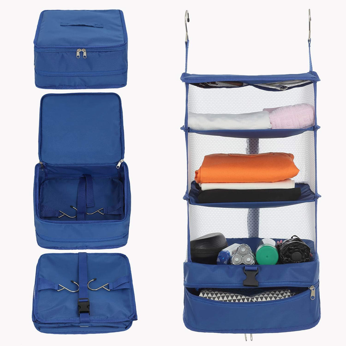 Hanging Packing Cubes Portable Travel Closet Collapsible Compression Clothes Organizer with Built in Shelves for Carry-on Luggage Suitcase Wardrobe X-Large_17.1 * 11.8 * 24.4 IN, Black