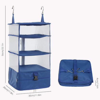 Hanging Packing Cubes Portable Travel Closet Collapsible Compression Clothes Organizer with Built in Shelves for Carry-on Luggage Suitcase Wardrobe X-Large_17.1 * 11.8 * 24.4 IN, Black