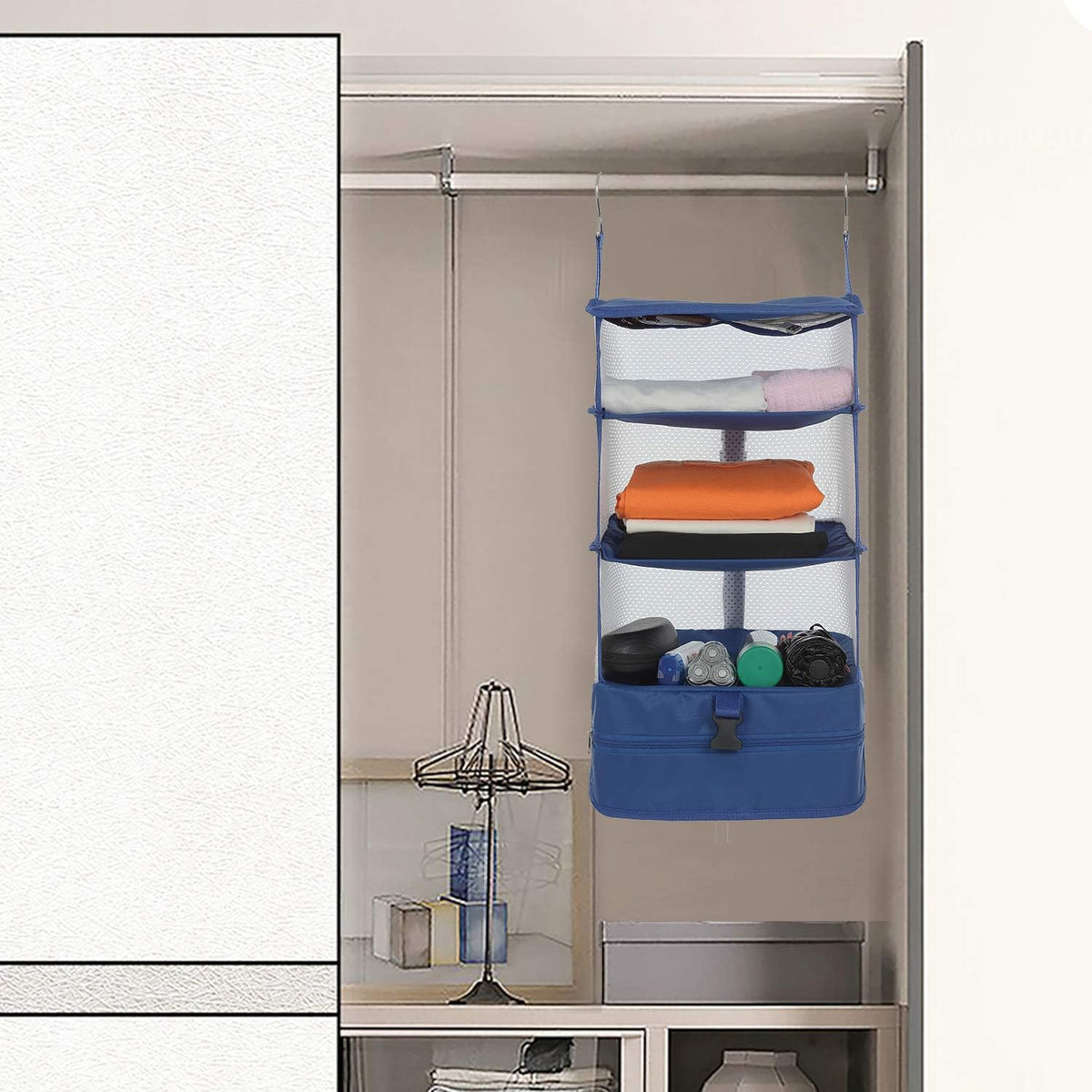 Hanging Packing Cubes Portable Travel Closet Collapsible Compression Clothes Organizer with Built in Shelves for Carry-on Luggage Suitcase Wardrobe X-Large_17.1 * 11.8 * 24.4 IN, Black