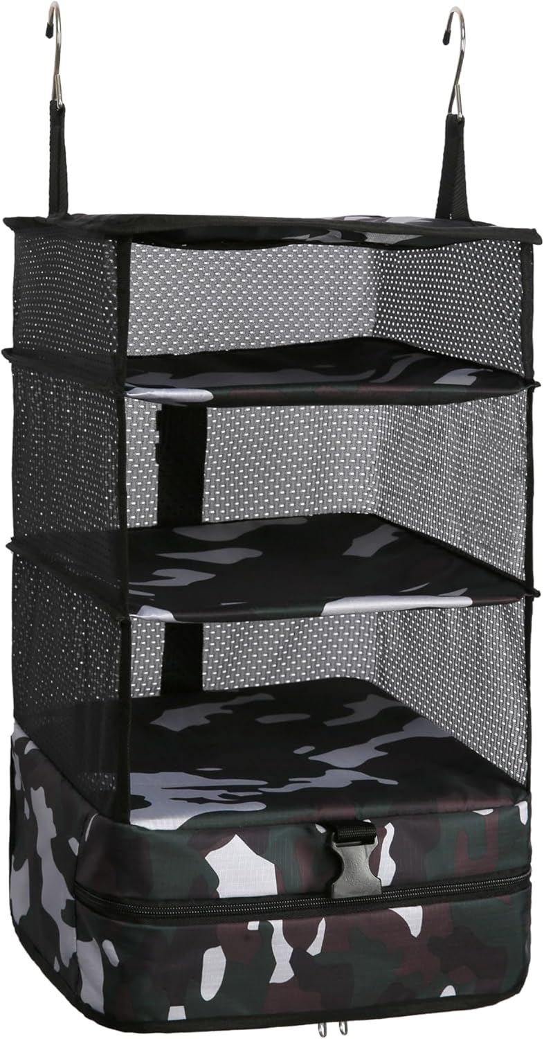Hanging Packing Cubes Portable Travel Closet Collapsible Compression Clothes Organizer with Built in Shelves for Carry-on Luggage Suitcase Wardrobe X-Large_17.1 * 11.8 * 24.4 IN, Black