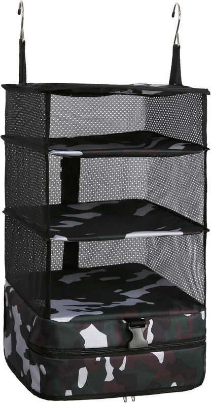 Hanging Packing Cubes Portable Travel Closet Collapsible Compression Clothes Organizer with Built in Shelves for Carry-on Luggage Suitcase Wardrobe X-Large_17.1 * 11.8 * 24.4 IN, Black