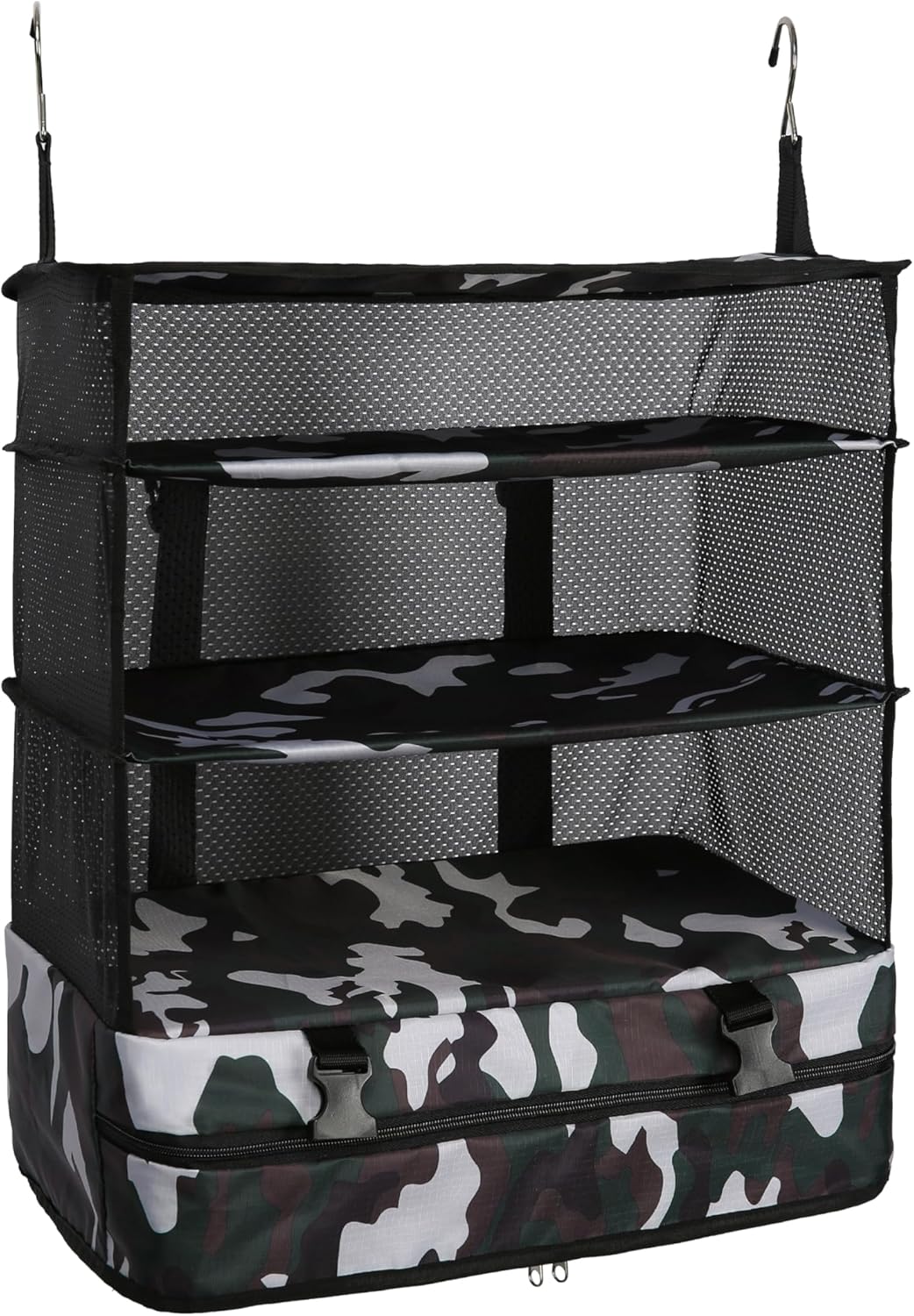 Hanging Packing Cubes Portable Travel Closet Collapsible Compression Clothes Organizer with Built in Shelves for Carry-on Luggage Suitcase Wardrobe X-Large_17.1 * 11.8 * 24.4 IN, Black