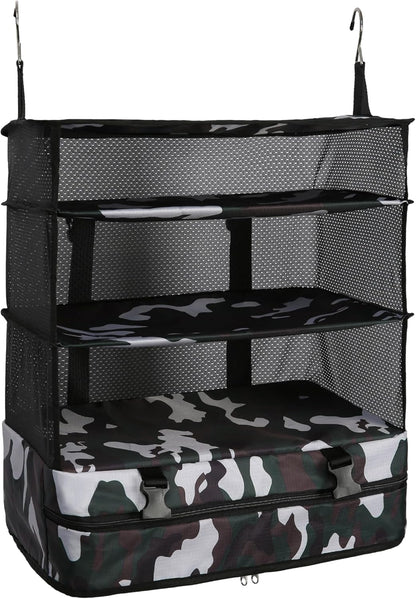 Hanging Packing Cubes Portable Travel Closet Collapsible Compression Clothes Organizer with Built in Shelves for Carry-on Luggage Suitcase Wardrobe X-Large_17.1 * 11.8 * 24.4 IN, Black