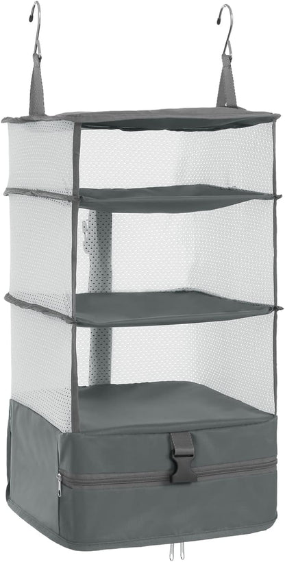 Hanging Packing Cubes Portable Travel Closet Collapsible Compression Clothes Organizer with Built in Shelves for Carry-on Luggage Suitcase Wardrobe X-Large_17.1 * 11.8 * 24.4 IN, Black