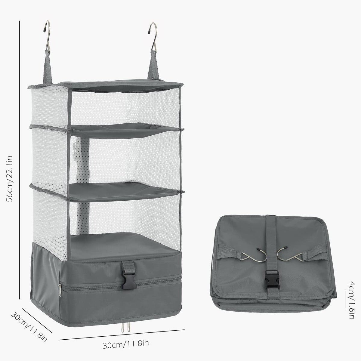 Hanging Packing Cubes Portable Travel Closet Collapsible Compression Clothes Organizer with Built in Shelves for Carry-on Luggage Suitcase Wardrobe X-Large_17.1 * 11.8 * 24.4 IN, Black