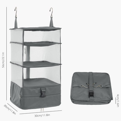 Hanging Packing Cubes Portable Travel Closet Collapsible Compression Clothes Organizer with Built in Shelves for Carry-on Luggage Suitcase Wardrobe X-Large_17.1 * 11.8 * 24.4 IN, Black