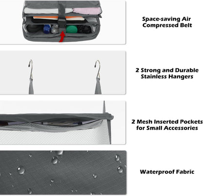 Hanging Packing Cubes Portable Travel Closet Collapsible Compression Clothes Organizer with Built in Shelves for Carry-on Luggage Suitcase Wardrobe X-Large_17.1 * 11.8 * 24.4 IN, Black