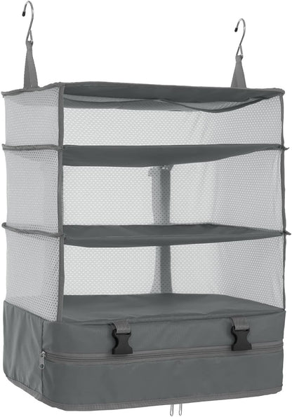 Hanging Packing Cubes Portable Travel Closet Collapsible Compression Clothes Organizer with Built in Shelves for Carry-on Luggage Suitcase Wardrobe X-Large_17.1 * 11.8 * 24.4 IN, Black