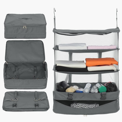 Hanging Packing Cubes Portable Travel Closet Collapsible Compression Clothes Organizer with Built in Shelves for Carry-on Luggage Suitcase Wardrobe X-Large_17.1 * 11.8 * 24.4 IN, Black