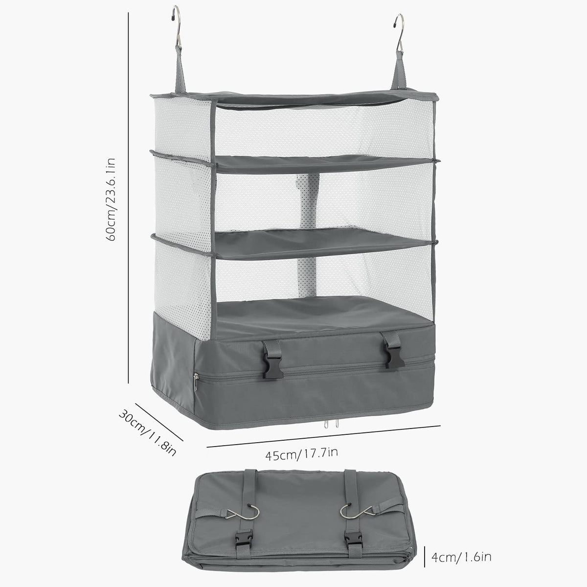 Hanging Packing Cubes Portable Travel Closet Collapsible Compression Clothes Organizer with Built in Shelves for Carry-on Luggage Suitcase Wardrobe X-Large_17.1 * 11.8 * 24.4 IN, Black
