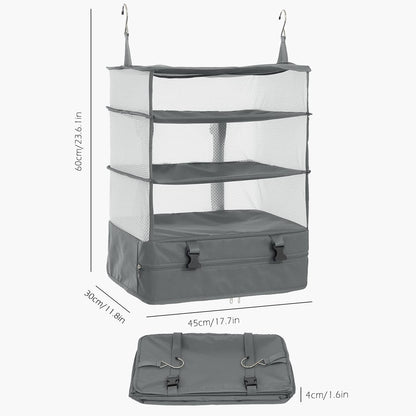 Hanging Packing Cubes Portable Travel Closet Collapsible Compression Clothes Organizer with Built in Shelves for Carry-on Luggage Suitcase Wardrobe X-Large_17.1 * 11.8 * 24.4 IN, Black