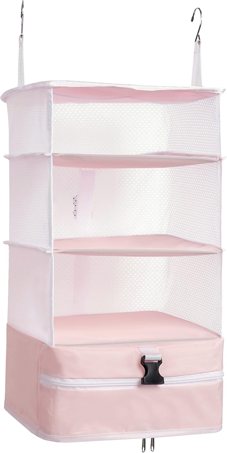Hanging Packing Cubes Portable Travel Closet Collapsible Compression Clothes Organizer with Built in Shelves for Carry-on Luggage Suitcase Wardrobe X-Large_17.1 * 11.8 * 24.4 IN, Black