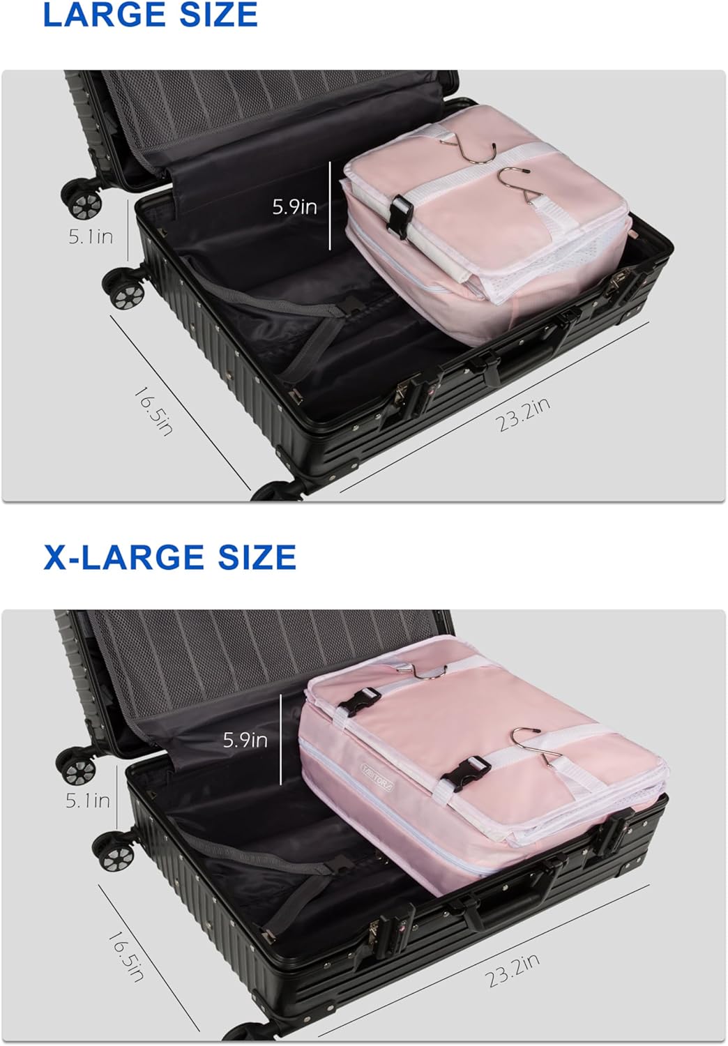 Hanging Packing Cubes Portable Travel Closet Collapsible Compression Clothes Organizer with Built in Shelves for Carry-on Luggage Suitcase Wardrobe X-Large_17.1 * 11.8 * 24.4 IN, Black