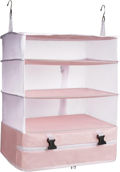 Hanging Packing Cubes Portable Travel Closet Collapsible Compression Clothes Organizer with Built in Shelves for Carry-on Luggage Suitcase Wardrobe X-Large_17.1 * 11.8 * 24.4 IN, Black