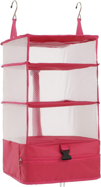 Hanging Packing Cubes Portable Travel Closet Collapsible Compression Clothes Organizer with Built in Shelves for Carry-on Luggage Suitcase Wardrobe X-Large_17.1 * 11.8 * 24.4 IN, Black