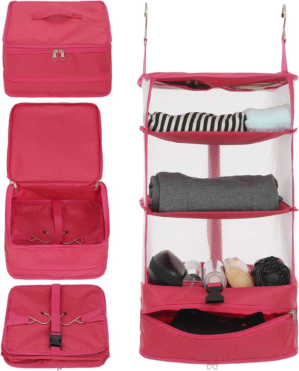 Hanging Packing Cubes Portable Travel Closet Collapsible Compression Clothes Organizer with Built in Shelves for Carry-on Luggage Suitcase Wardrobe X-Large_17.1 * 11.8 * 24.4 IN, Black