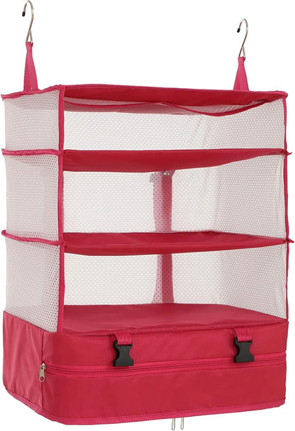 Hanging Packing Cubes Portable Travel Closet Collapsible Compression Clothes Organizer with Built in Shelves for Carry-on Luggage Suitcase Wardrobe X-Large_17.1 * 11.8 * 24.4 IN, Black