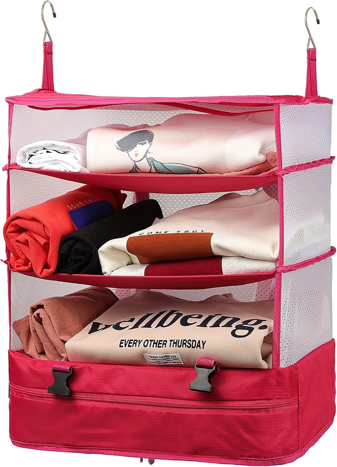 Hanging Packing Cubes Portable Travel Closet Collapsible Compression Clothes Organizer with Built in Shelves for Carry-on Luggage Suitcase Wardrobe X-Large_17.1 * 11.8 * 24.4 IN, Black