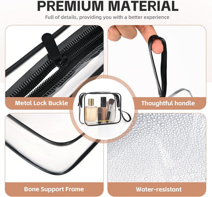 Clear Makeup Bag,2 Pack TSA Approved Toiletry Bag Travel Toiletry Bag Hanging Makeup Cosmetic bag for Women Men (Black).