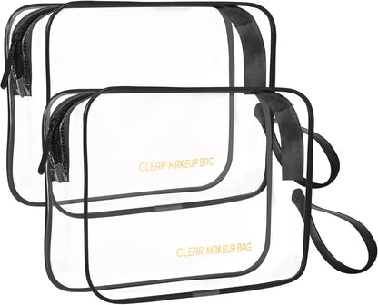 Clear Makeup Bag,2 Pack TSA Approved Toiletry Bag Travel Toiletry Bag Hanging Makeup Cosmetic bag for Women Men (Black).