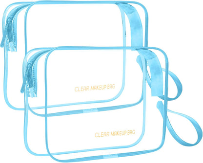 Clear Makeup Bag,2 Pack TSA Approved Toiletry Bag Travel Toiletry Bag Hanging Makeup Cosmetic bag for Women Men (Black).