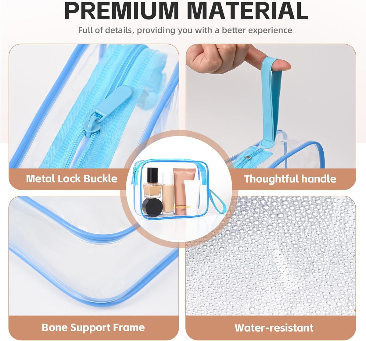 Clear Makeup Bag,2 Pack TSA Approved Toiletry Bag Travel Toiletry Bag Hanging Makeup Cosmetic bag for Women Men (Black).