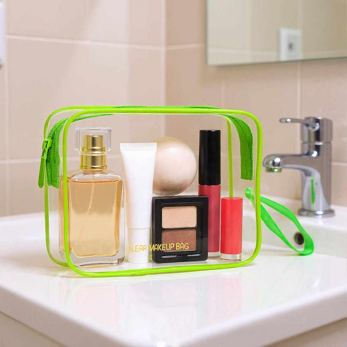 Clear Makeup Bag,2 Pack TSA Approved Toiletry Bag Travel Toiletry Bag Hanging Makeup Cosmetic bag for Women Men (Black).