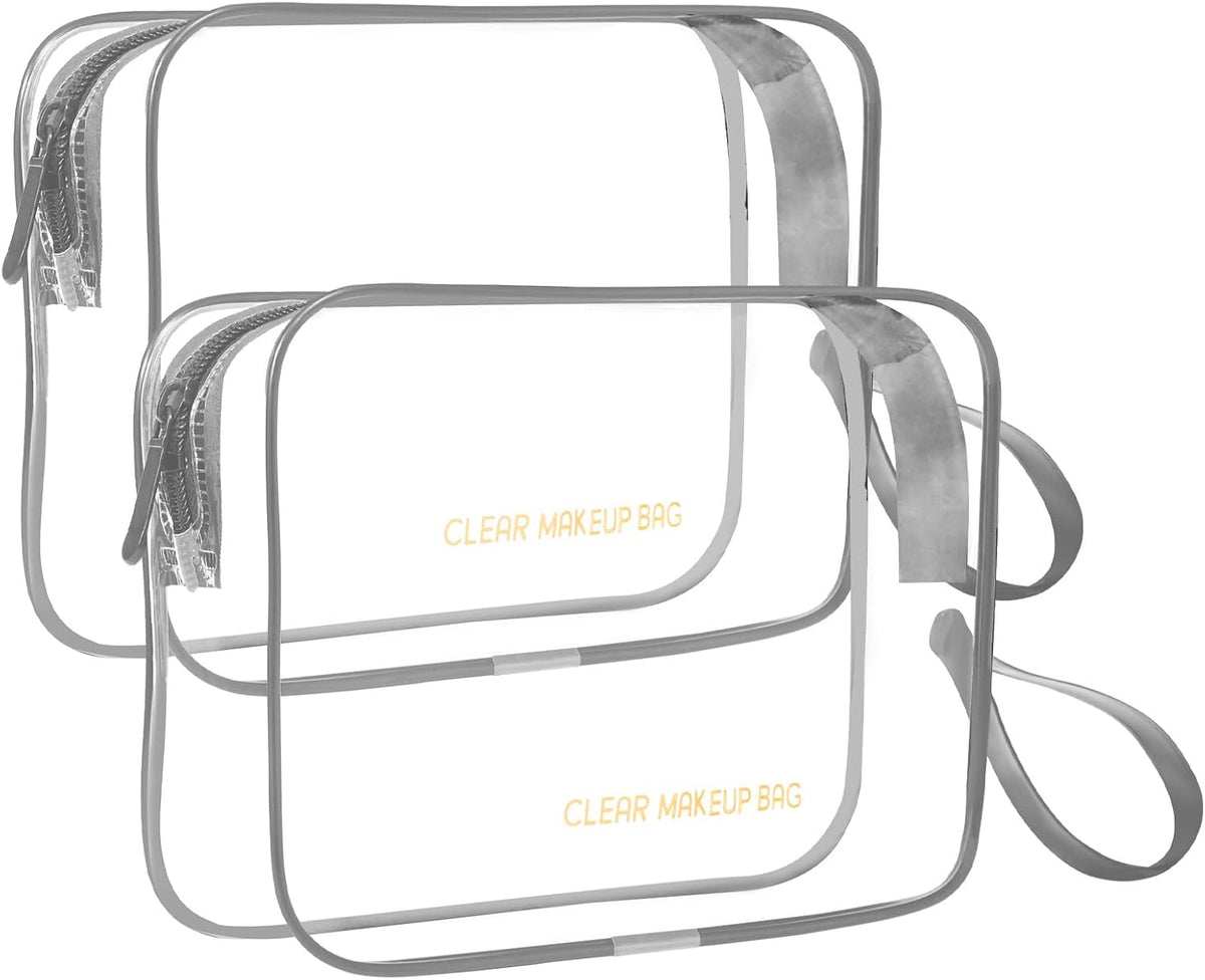 Clear Makeup Bag,2 Pack TSA Approved Toiletry Bag Travel Toiletry Bag Hanging Makeup Cosmetic bag for Women Men (Black).