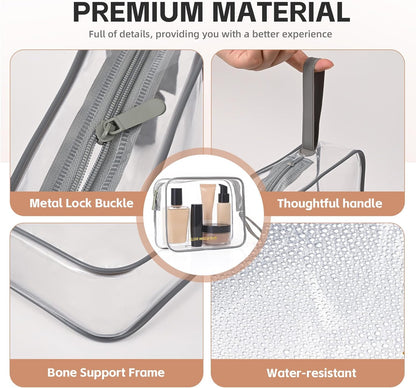 Clear Makeup Bag,2 Pack TSA Approved Toiletry Bag Travel Toiletry Bag Hanging Makeup Cosmetic bag for Women Men (Black).