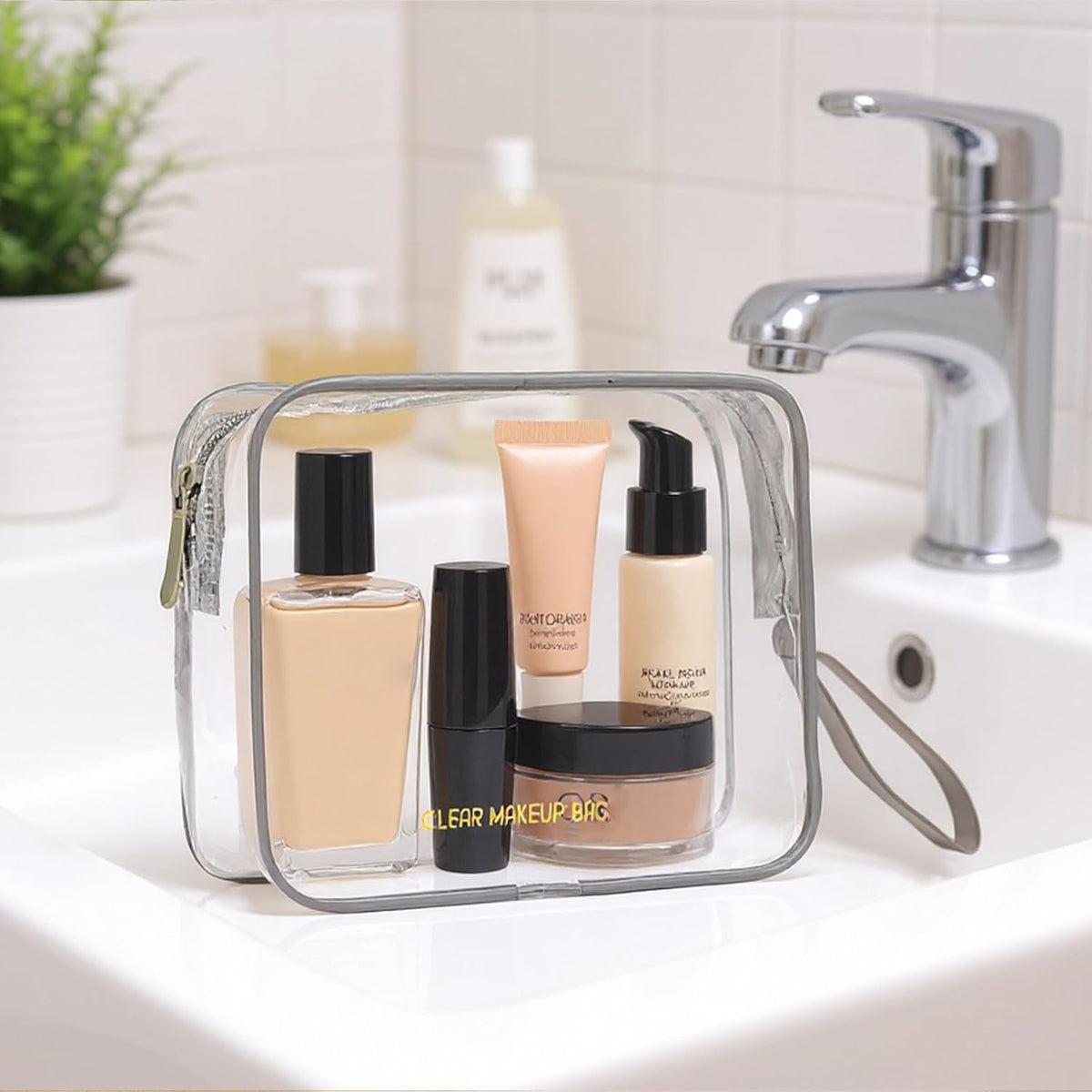 Clear Makeup Bag,2 Pack TSA Approved Toiletry Bag Travel Toiletry Bag Hanging Makeup Cosmetic bag for Women Men (Black).