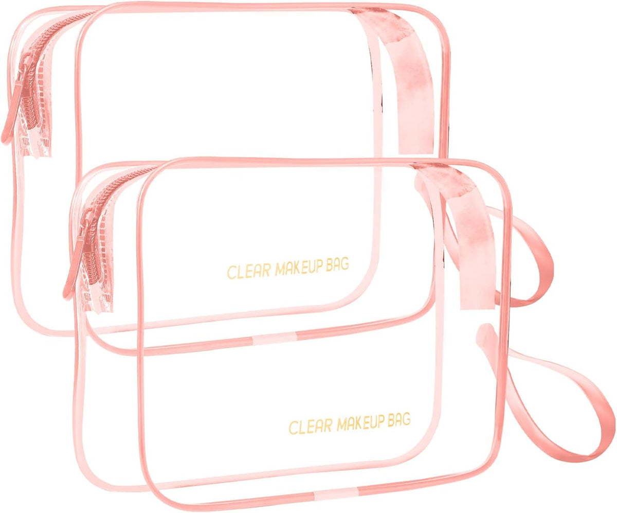 Clear Makeup Bag,2 Pack TSA Approved Toiletry Bag Travel Toiletry Bag Hanging Makeup Cosmetic bag for Women Men (Black).