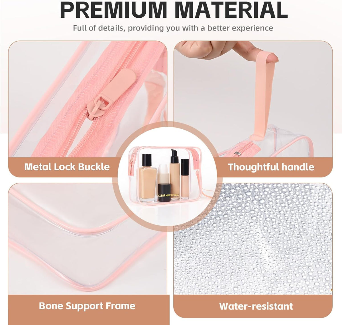 Clear Makeup Bag,2 Pack TSA Approved Toiletry Bag Travel Toiletry Bag Hanging Makeup Cosmetic bag for Women Men (Black).