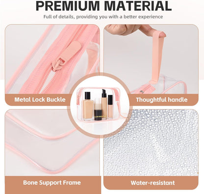 Clear Makeup Bag,2 Pack TSA Approved Toiletry Bag Travel Toiletry Bag Hanging Makeup Cosmetic bag for Women Men (Black).