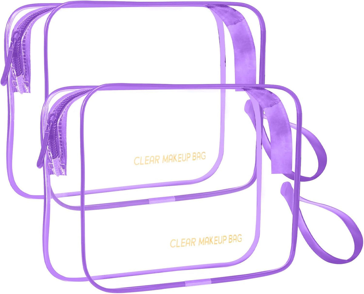 Clear Makeup Bag,2 Pack TSA Approved Toiletry Bag Travel Toiletry Bag Hanging Makeup Cosmetic bag for Women Men (Black).