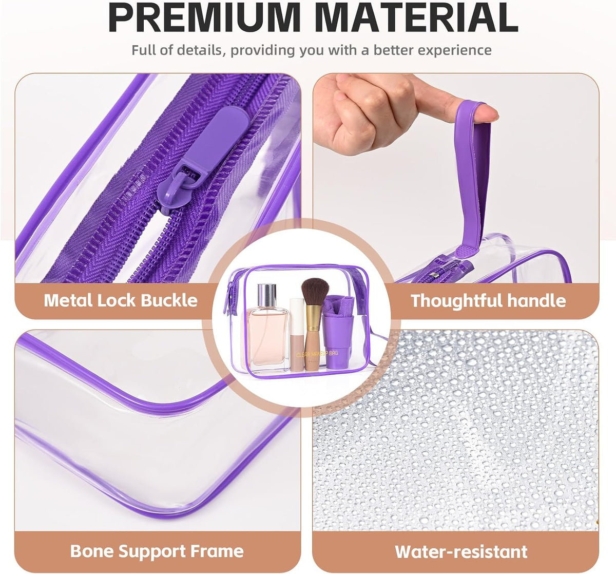 Clear Makeup Bag,2 Pack TSA Approved Toiletry Bag Travel Toiletry Bag Hanging Makeup Cosmetic bag for Women Men (Black).