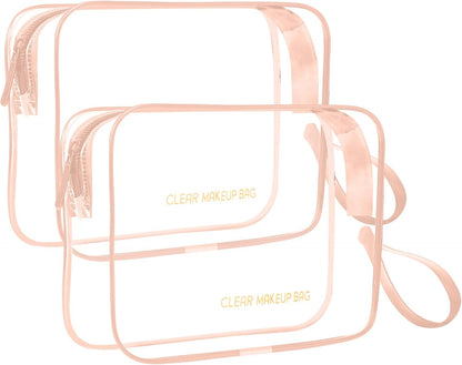 Clear Makeup Bag,2 Pack TSA Approved Toiletry Bag Travel Toiletry Bag Hanging Makeup Cosmetic bag for Women Men (Black).