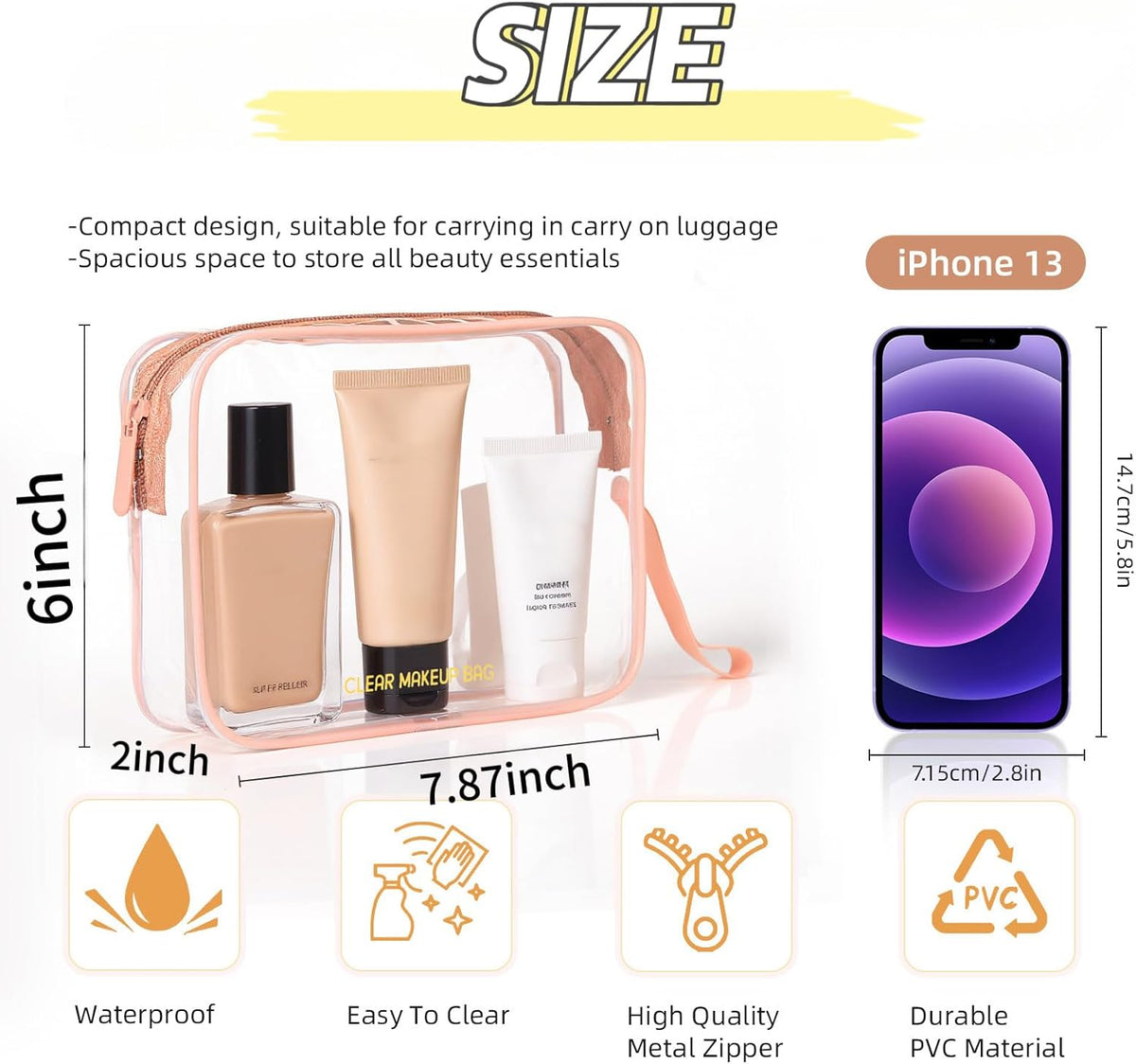 Clear Makeup Bag,2 Pack TSA Approved Toiletry Bag Travel Toiletry Bag Hanging Makeup Cosmetic bag for Women Men (Black).