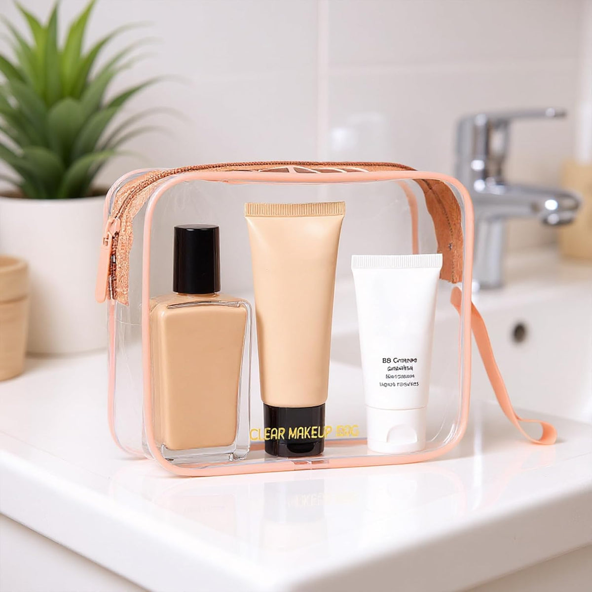Clear Makeup Bag,2 Pack TSA Approved Toiletry Bag Travel Toiletry Bag Hanging Makeup Cosmetic bag for Women Men (Black).