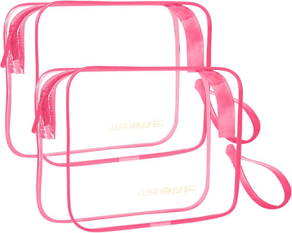 Clear Makeup Bag,2 Pack TSA Approved Toiletry Bag Travel Toiletry Bag Hanging Makeup Cosmetic bag for Women Men (Black).